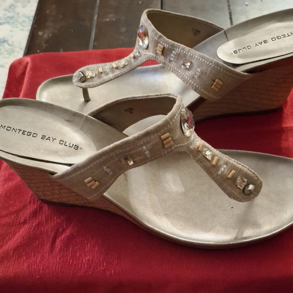 Montego Bay Club Tan Wedge Sandals with Elegant Design